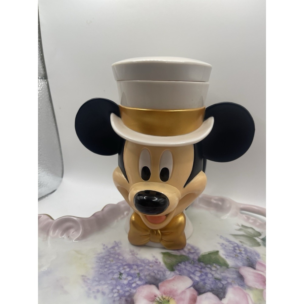 Vintage Disney‎ Mickey Mouse Top Hat Gold Trim Plastic Cup Flip Top